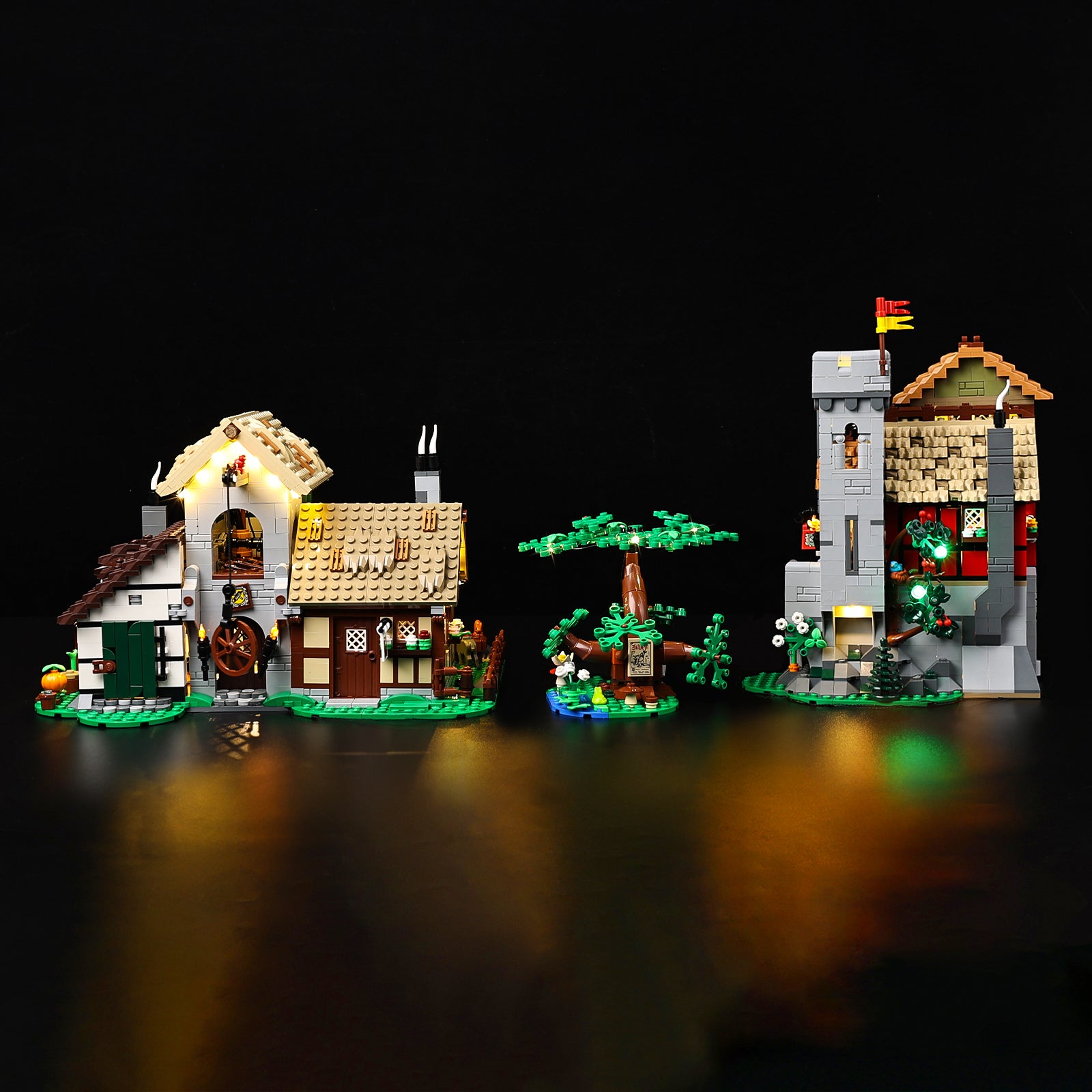 Kyglaring LED lighting for LEGO Medieval Town Square 10332 - top-down glow effect
