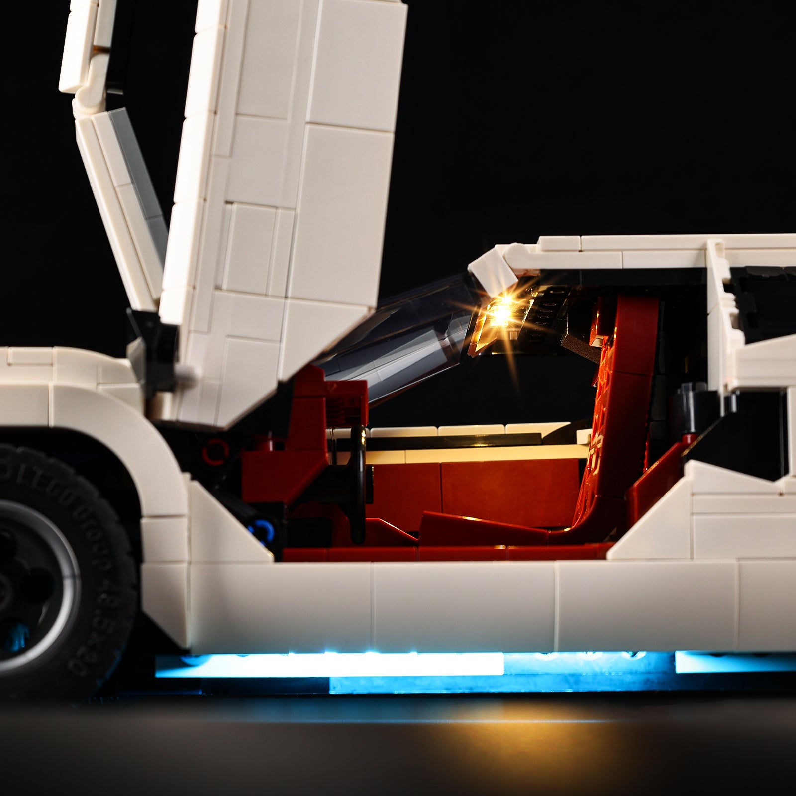 Close-up LED installation on LEGO Lamborghini Countach 10337