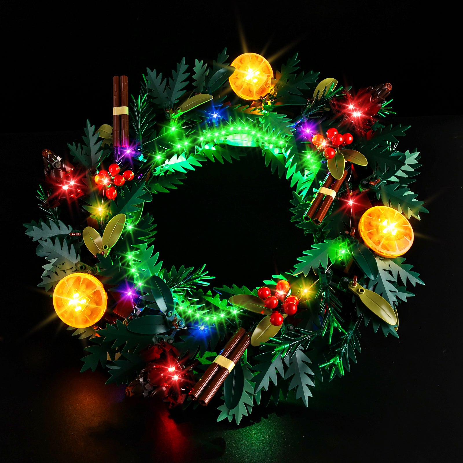 Kyglaring LED lighting for LEGO Christmas Wreath 10340 - top-down glow effect