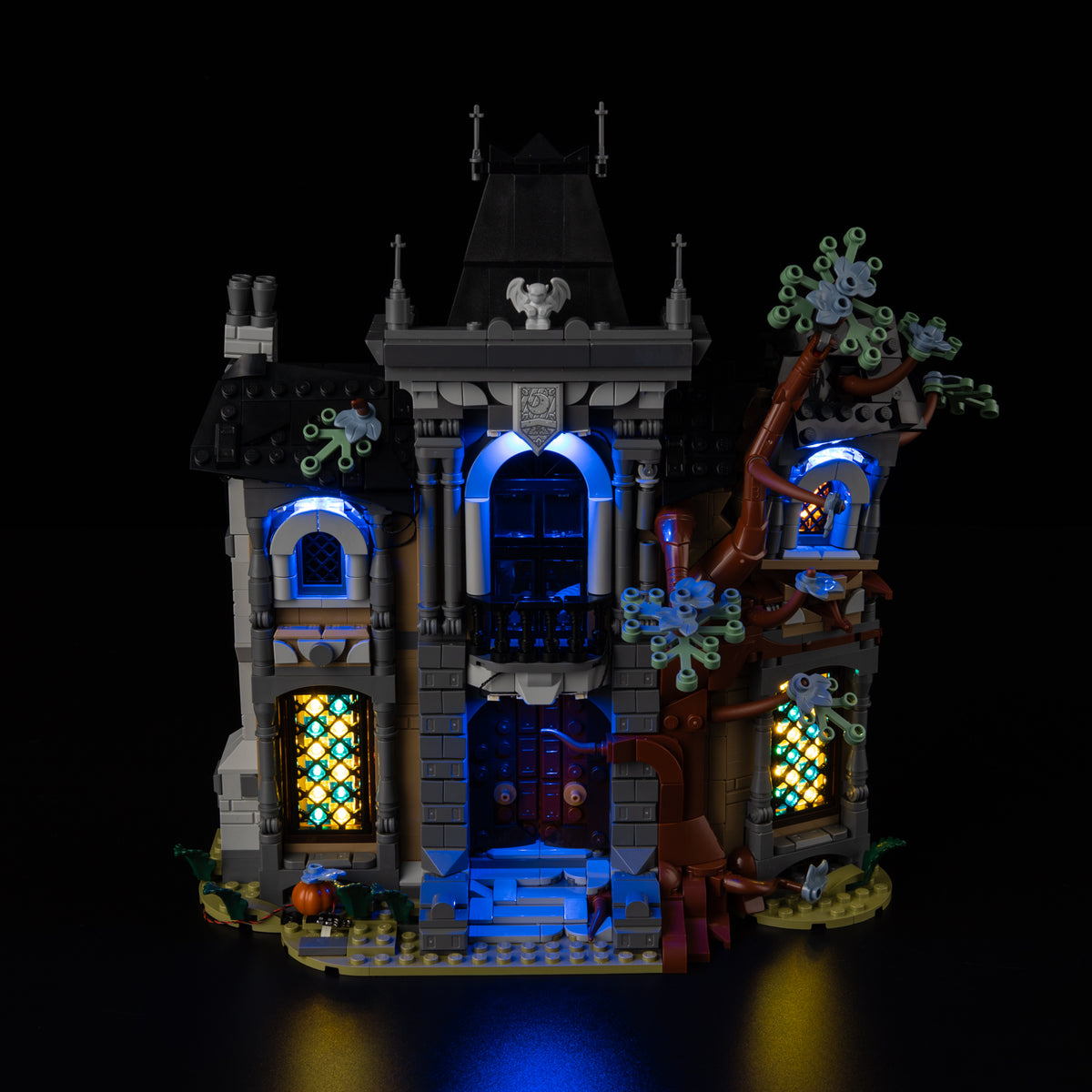 Top view of the Mayor Manor with lights set