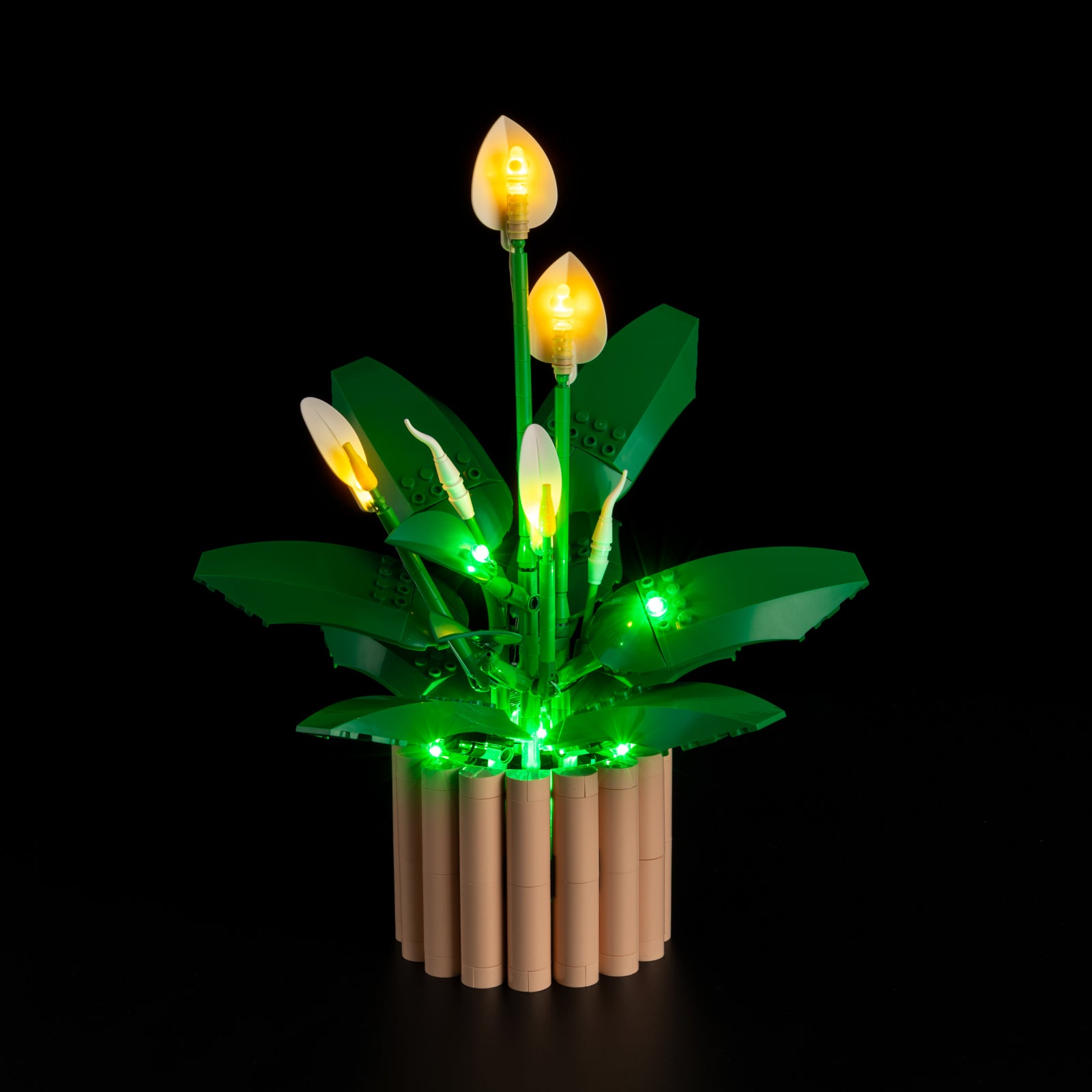 Front view of the assembled Peace Lily LEGO lighting