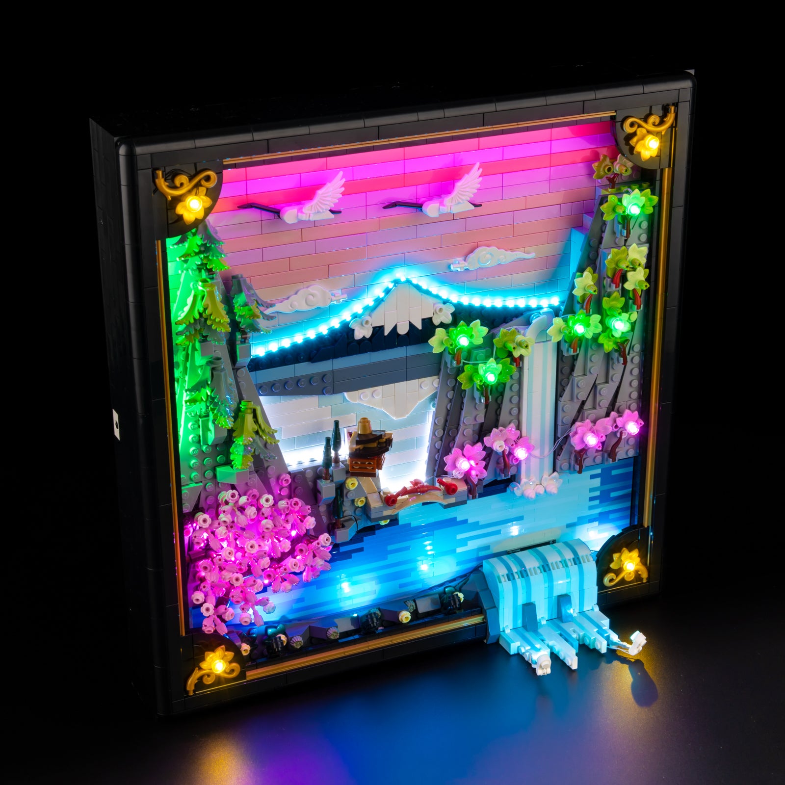 Top view of the Japanese Cherry Blossom Landscape with lights set