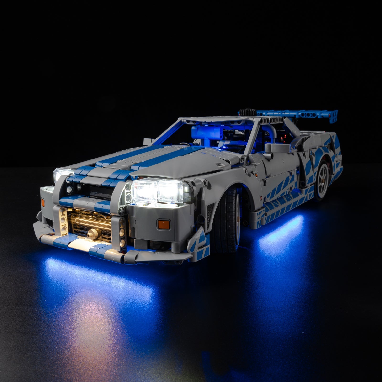 Light Kit For LEGO 2 Fast 2 Furious Nissan Skyline GT-R (R34) 42210 - 42210-1-on (lights on)