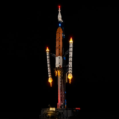 Light Kit for LEGO NASA Artemis Space Launch System Rocket 42221 - single booster engine close-up with golden light
