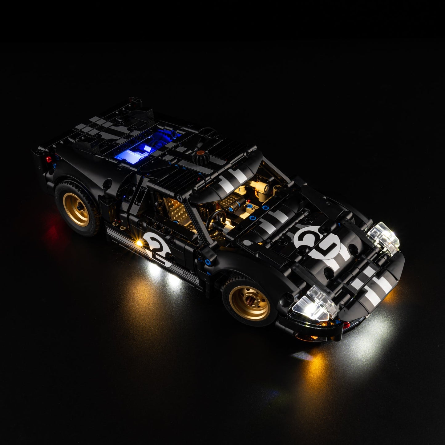 Light Kit for LEGO 1966 Ford GT40 MKII Race Car 42223 - cockpit interior with golden studded seats and dashboard light