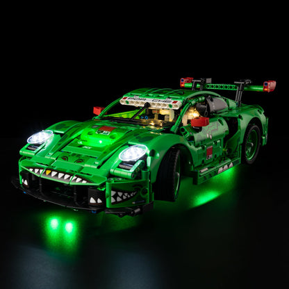 Light Kit for LEGO Porsche 911 GT3 R REXY AO Racing Car 42224 - top-down rear view with green body and red taillights