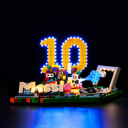 Front view of the assembled Lionel Messi – Soccer Highlights LEGO lighting