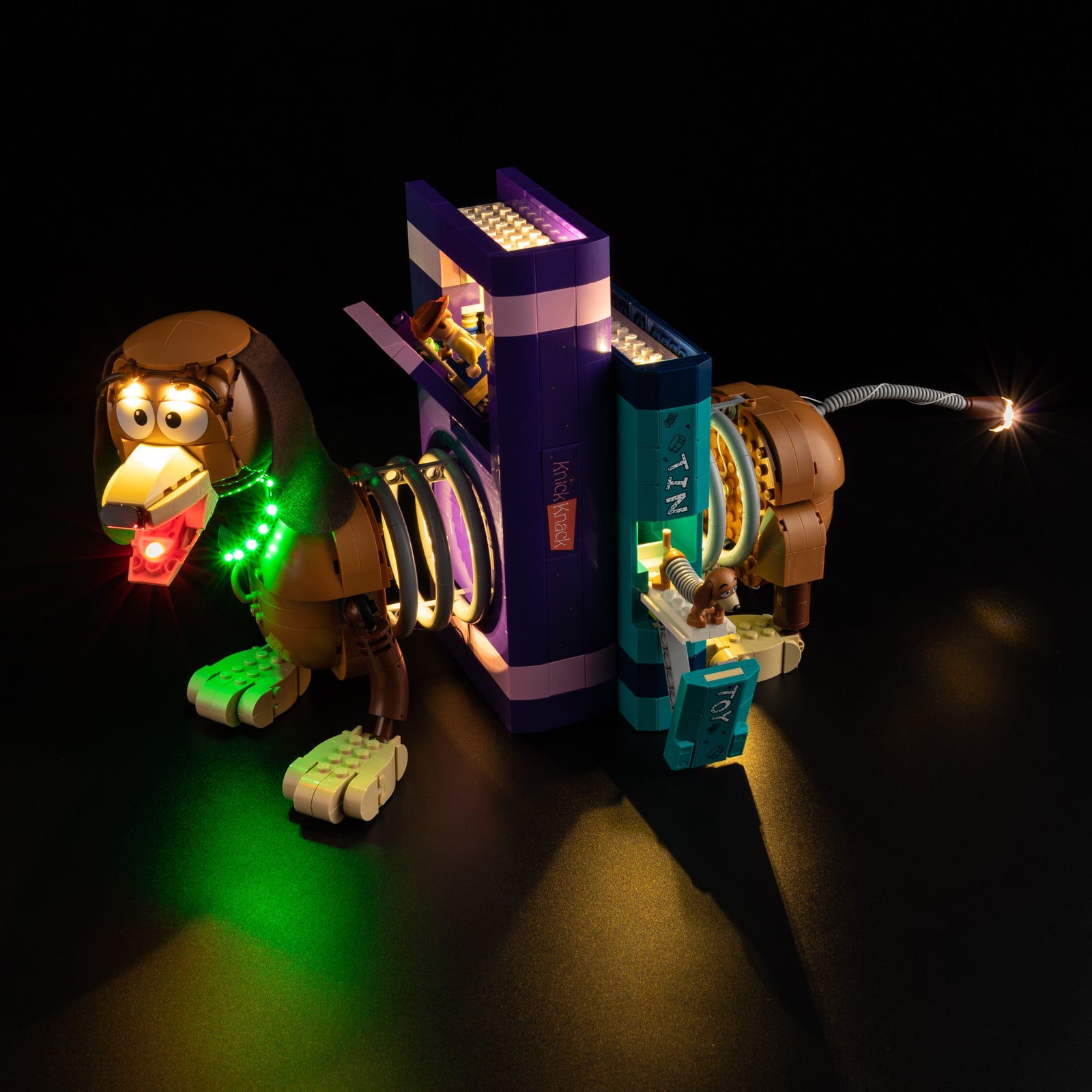Top view of the Toy Story Slinky Dog Bookends with lights set