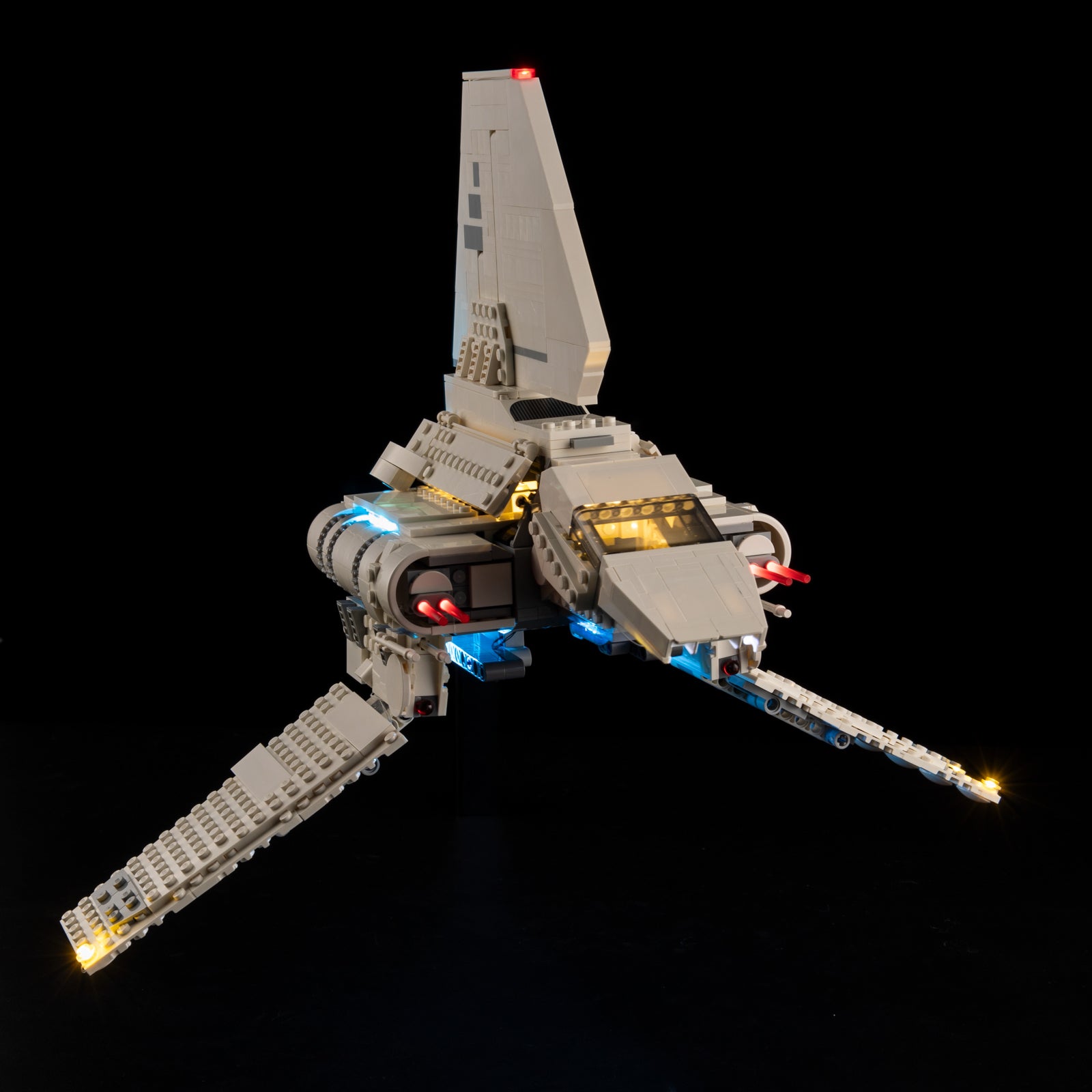 Front view of the assembled Imperial_Lambda-Class_Shuttle LEGO lighting