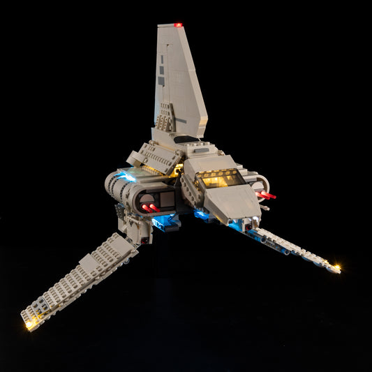 Front view of the assembled Imperial_Lambda-Class_Shuttle LEGO lighting