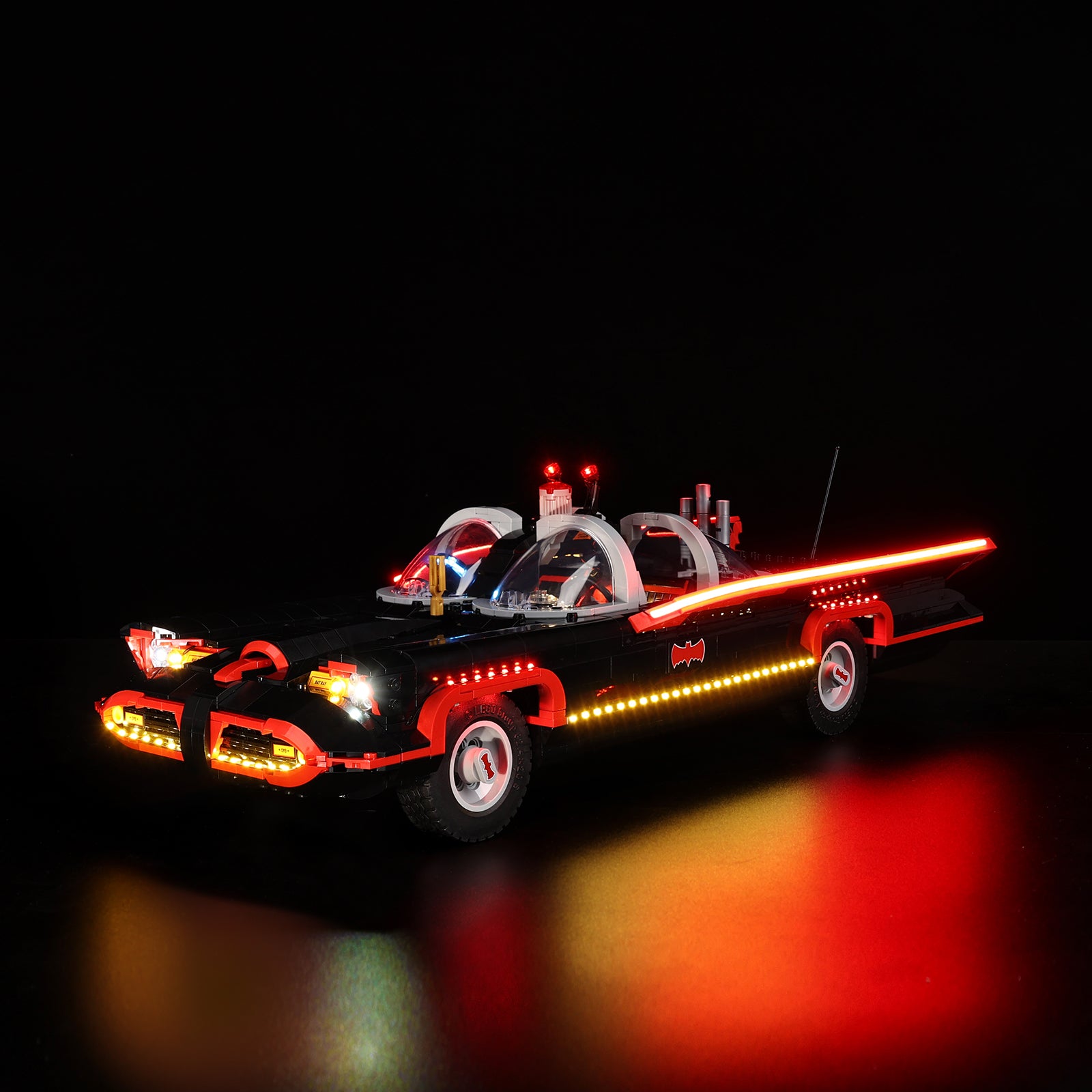 Batman: The Classic TV Series Batmobile 76328 - lit with full glow, hero view