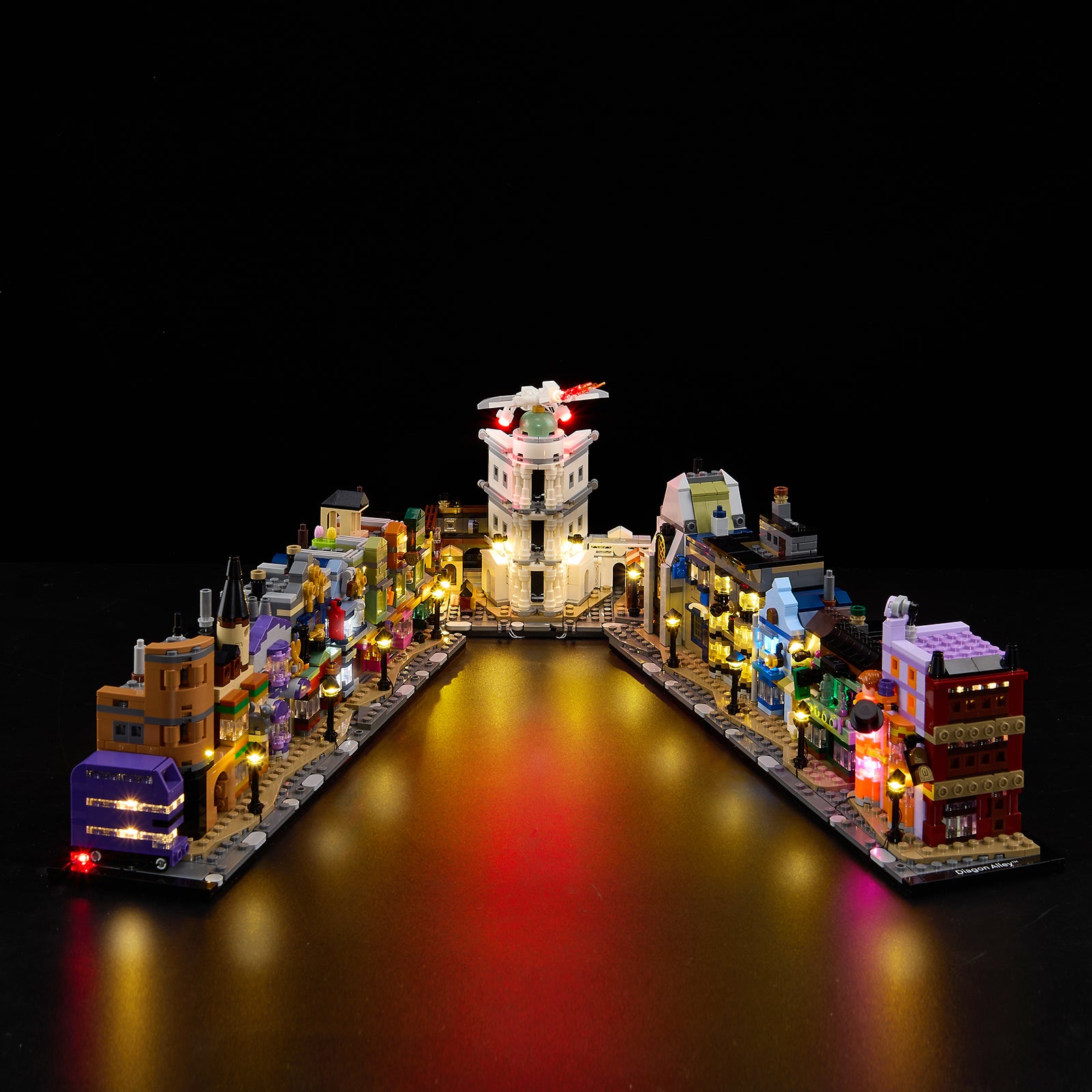 Diagon Alley: Wizarding Shops 76444 - lit with full glow, hero view