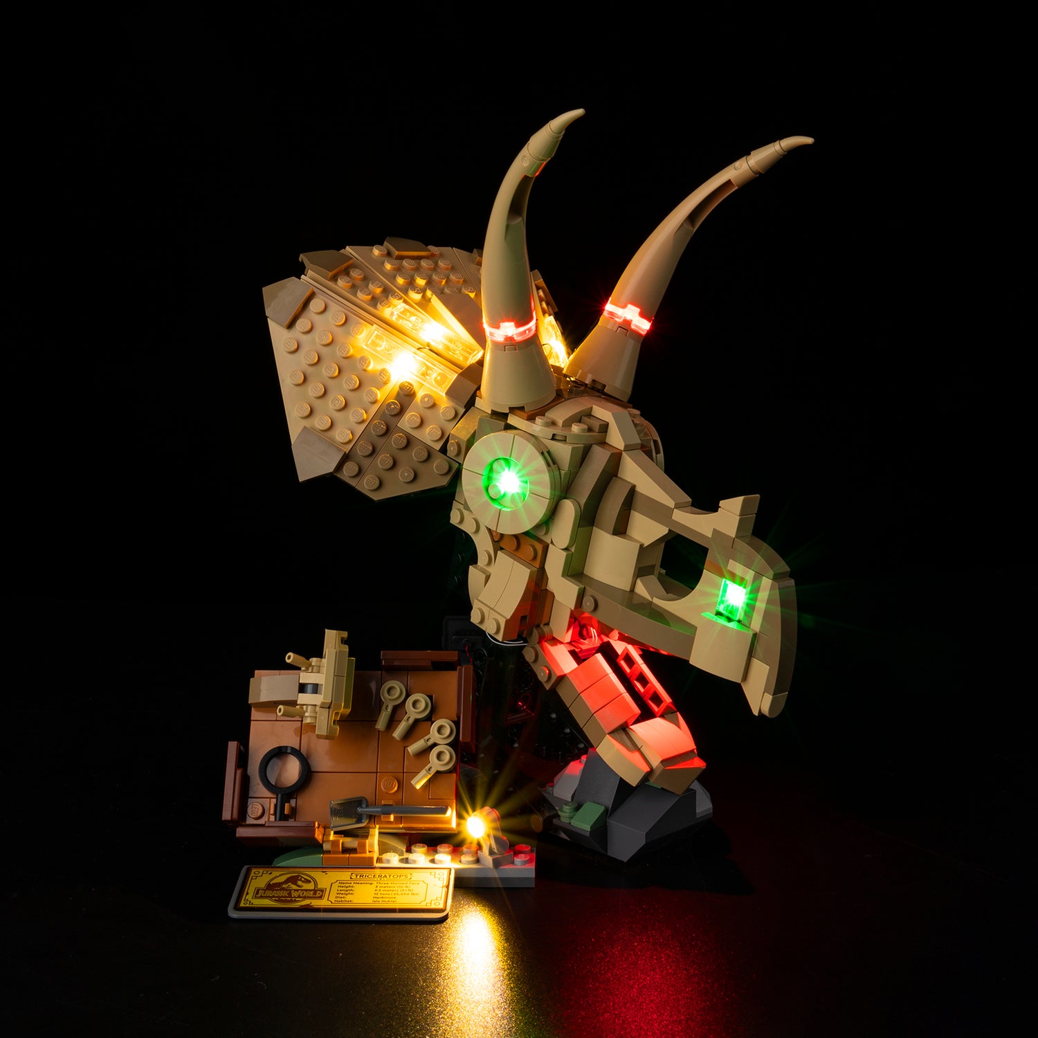 Dinosaur Fossils Triceratops Skull 76969 - lit with full glow, hero view