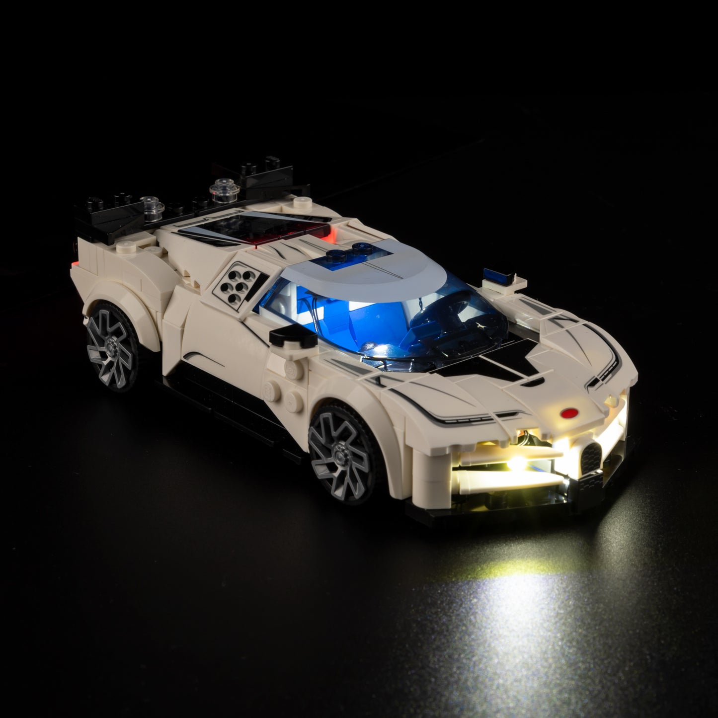 Top view of the Bugatti Centodieci Hyper Sports Car with lights set
