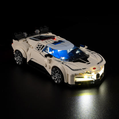 Top view of the Bugatti Centodieci Hyper Sports Car with lights set