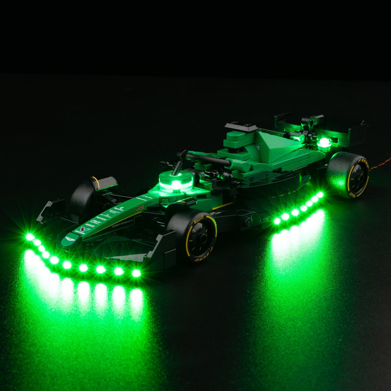 Light Kit For LEGO Aston Martin Aramco F1 AMR24 77245 - 77245-Mercedes-AMG-F1-Car-Mercedes-AMG-F1-Car-Mercedes-AMG-F1-Car-Mercedes-AMG-F1-Car-Mercedes-AMG-F1-Car-Mercedes-AMG-F1-Car-Mercedes-AMG-F1-Car-1-on (lights on)