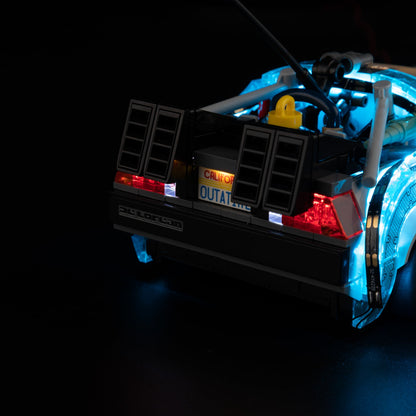 Light Kit for LEGO DeLorean Time Machine 77256 - dashboard close-up with warm amber time circuit glow