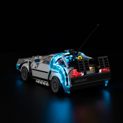 Light Kit for LEGO DeLorean Time Machine 77256 - front close-up with DMC logo and blue bumper light bar