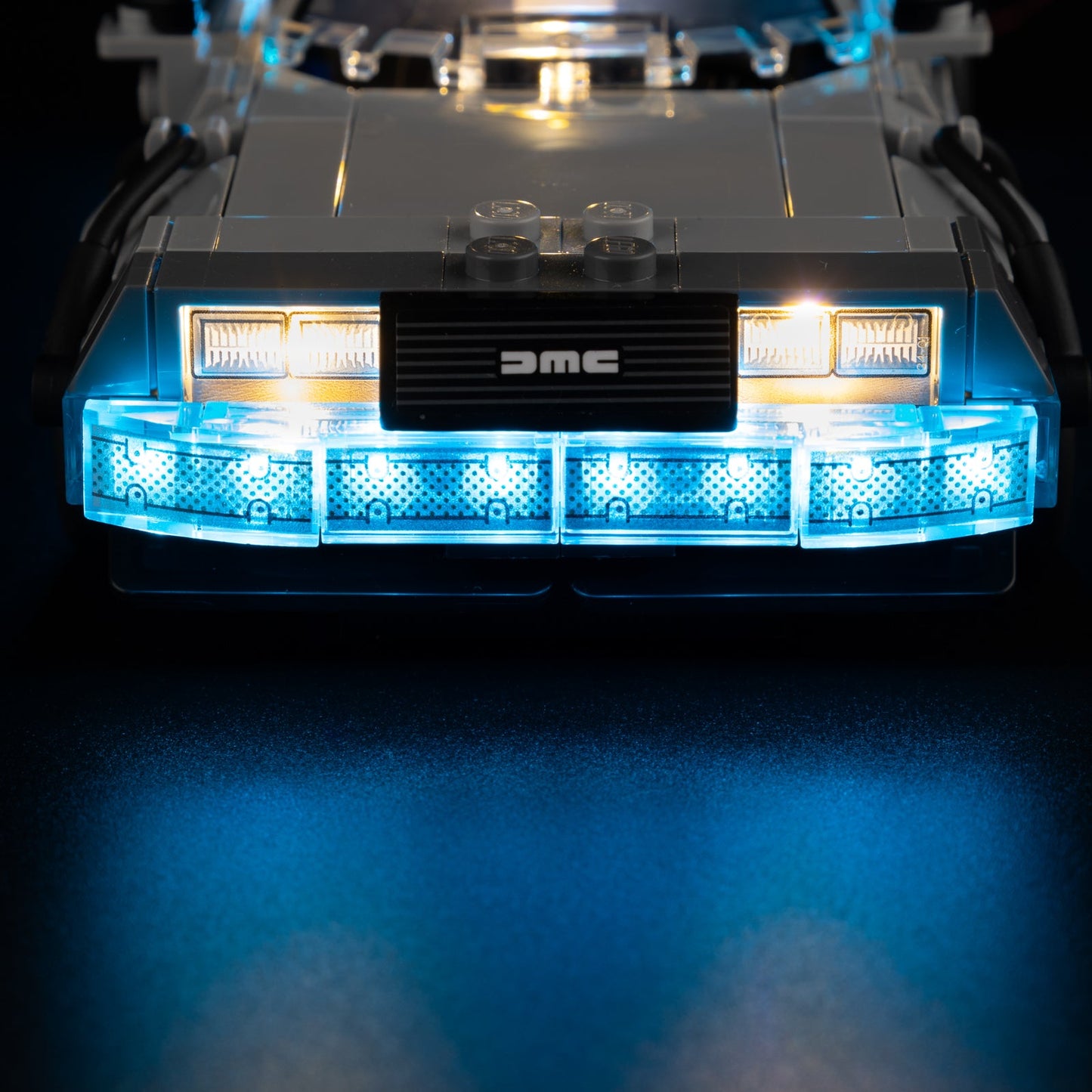 Light Kit for LEGO DeLorean Time Machine 77256 - rear view with OUTATIME license plate and red taillights