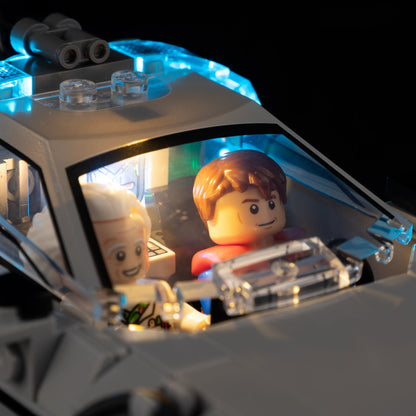 Light Kit for LEGO DeLorean Time Machine 77256 - gull-wing door detail with blue interior lighting