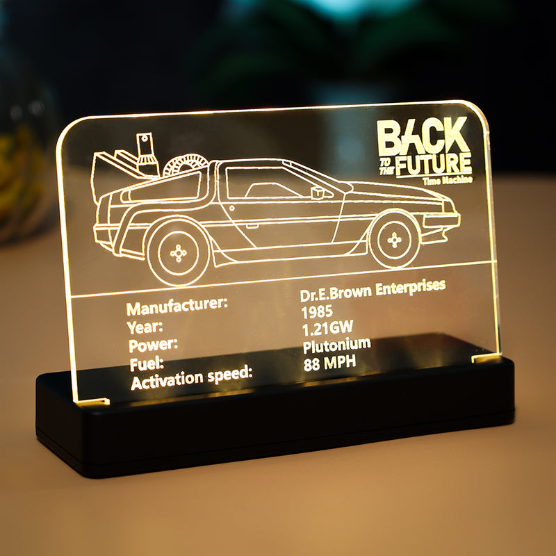 LED Light Acrylic Nameplate for Back to the Future Time Machine