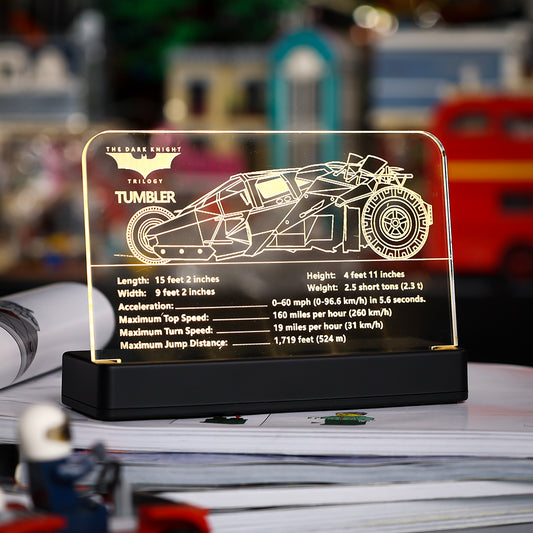 LED Light Acrylic Nameplate for LEGO DC Batman Batmobile Tumbler #76240
