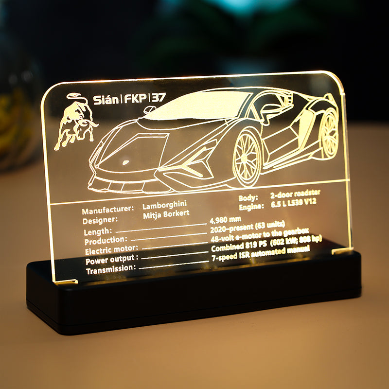 LED Light Acrylic Nameplate for Lamborghini Sián FKP 37