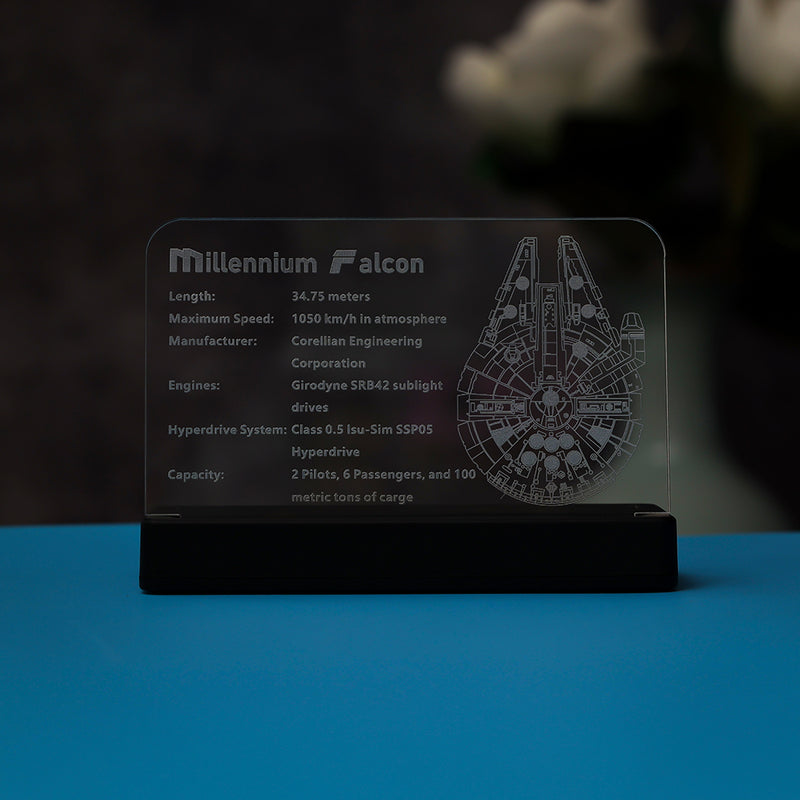 LED Light Acrylic Nameplate for Millennium Falcon #75192 #75257